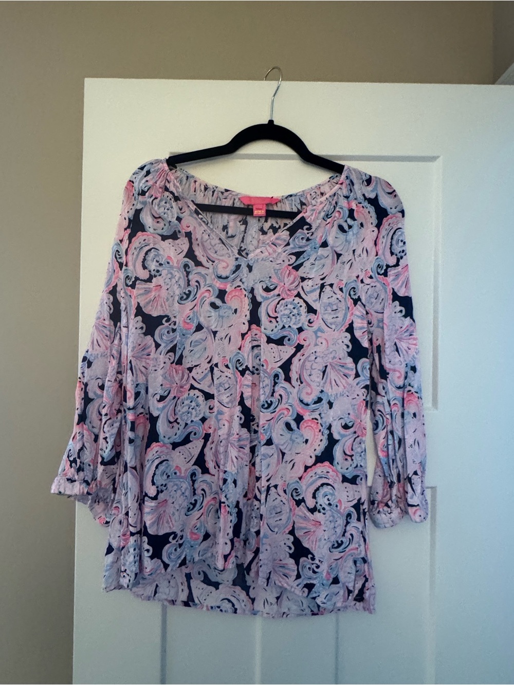 Lilly Pulitzer Paisley Print Blouse in Pink and Navy